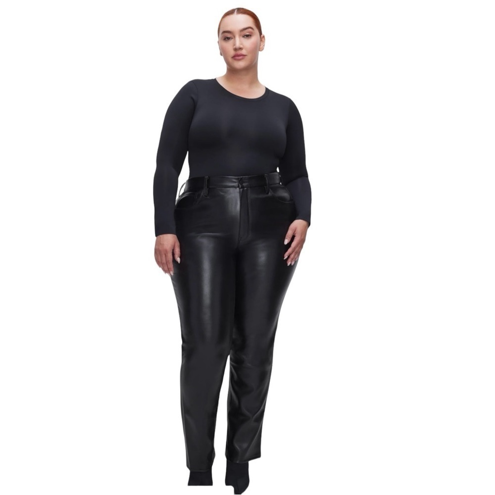 NWT Good American Icon Better Than Leather Straight Leg Pants Faux Leather Sz 22